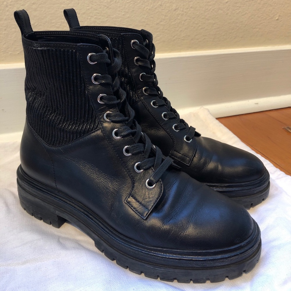 Gianvito Rossi Martis Rib-Knit Leather Combat Boots